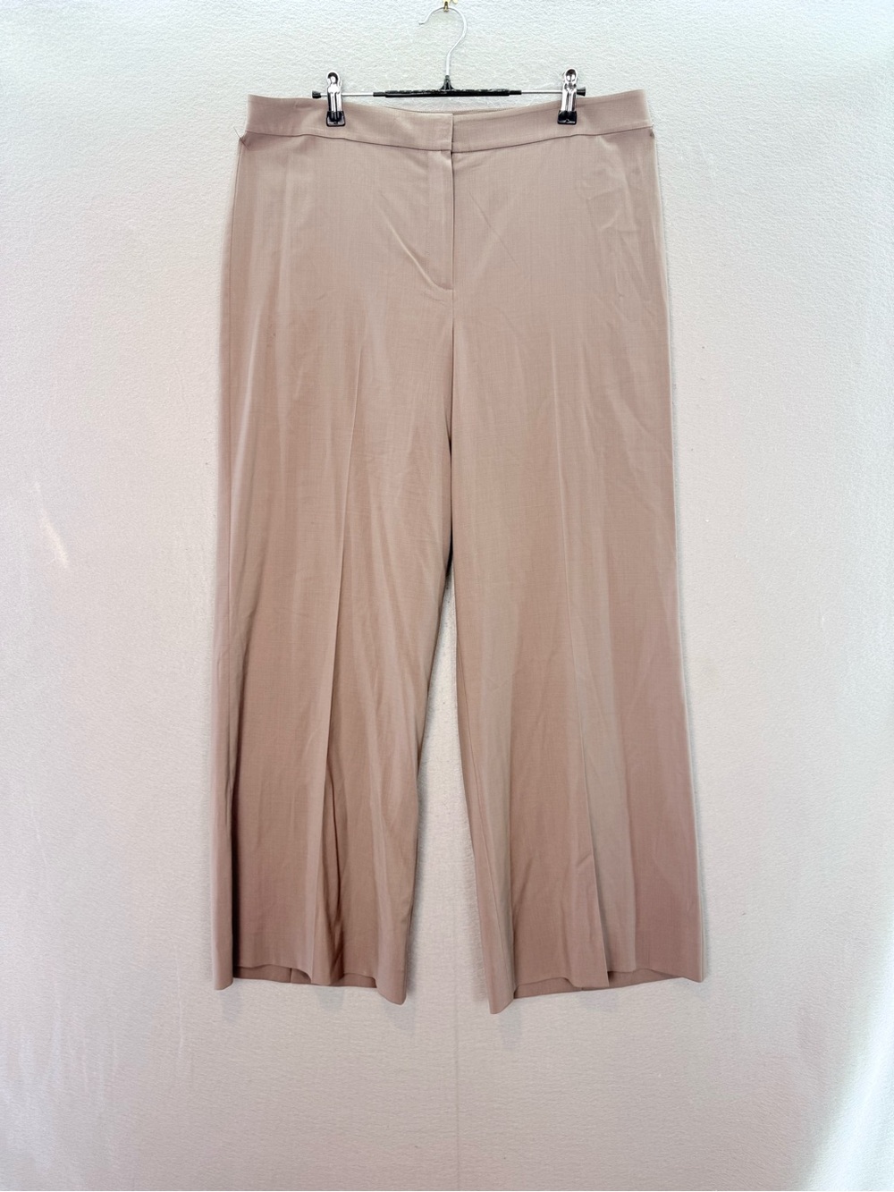 ST. JOHN - women’s light wool blend wide leg taupe pants tailored trousers SZ 14